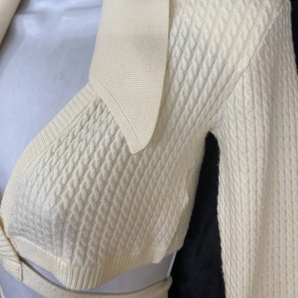 Daniel Bernstein Ivory Cable Knit Collared Croppe… - image 7